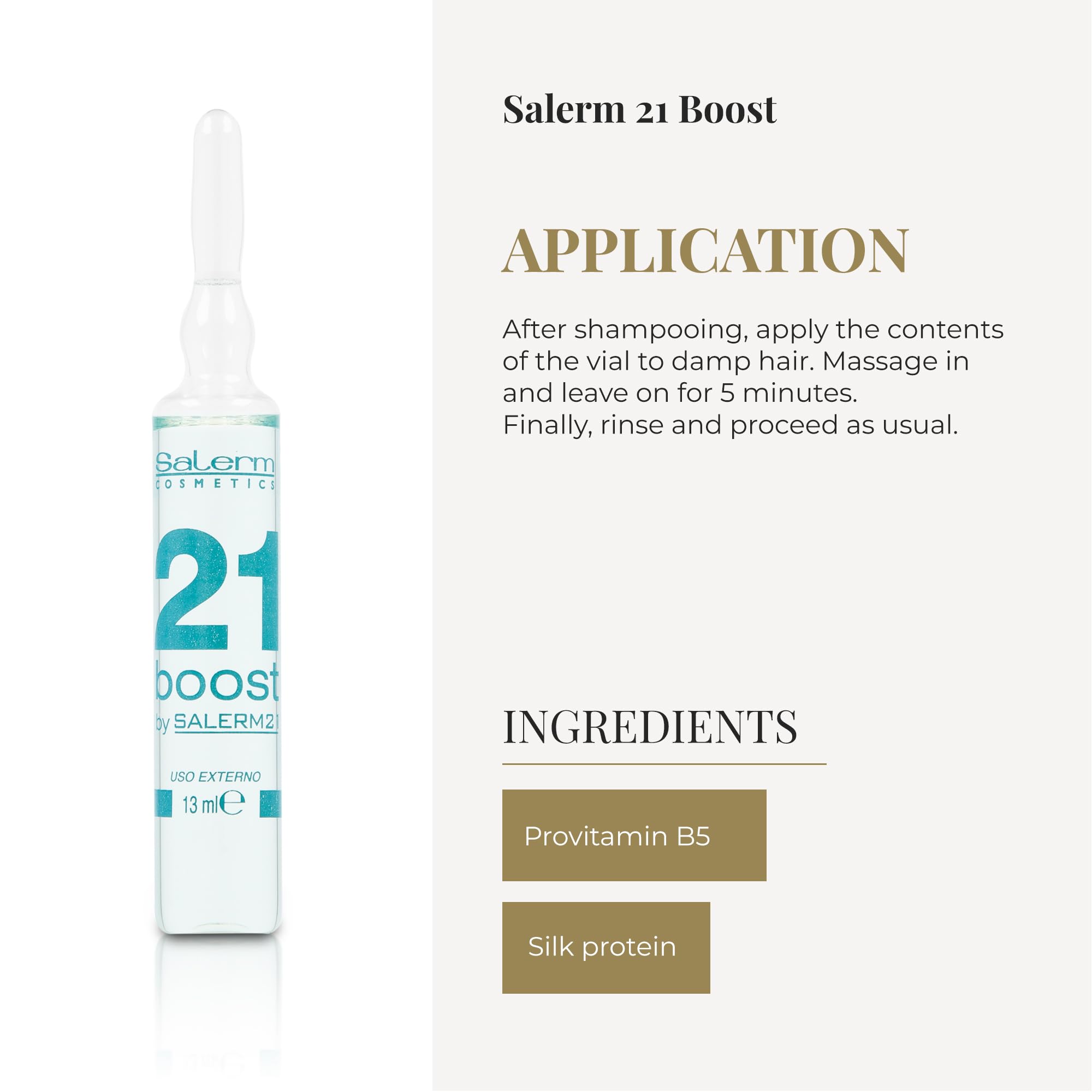 SALERM applying ampoule to damp hair demonstrating easy use and absorption