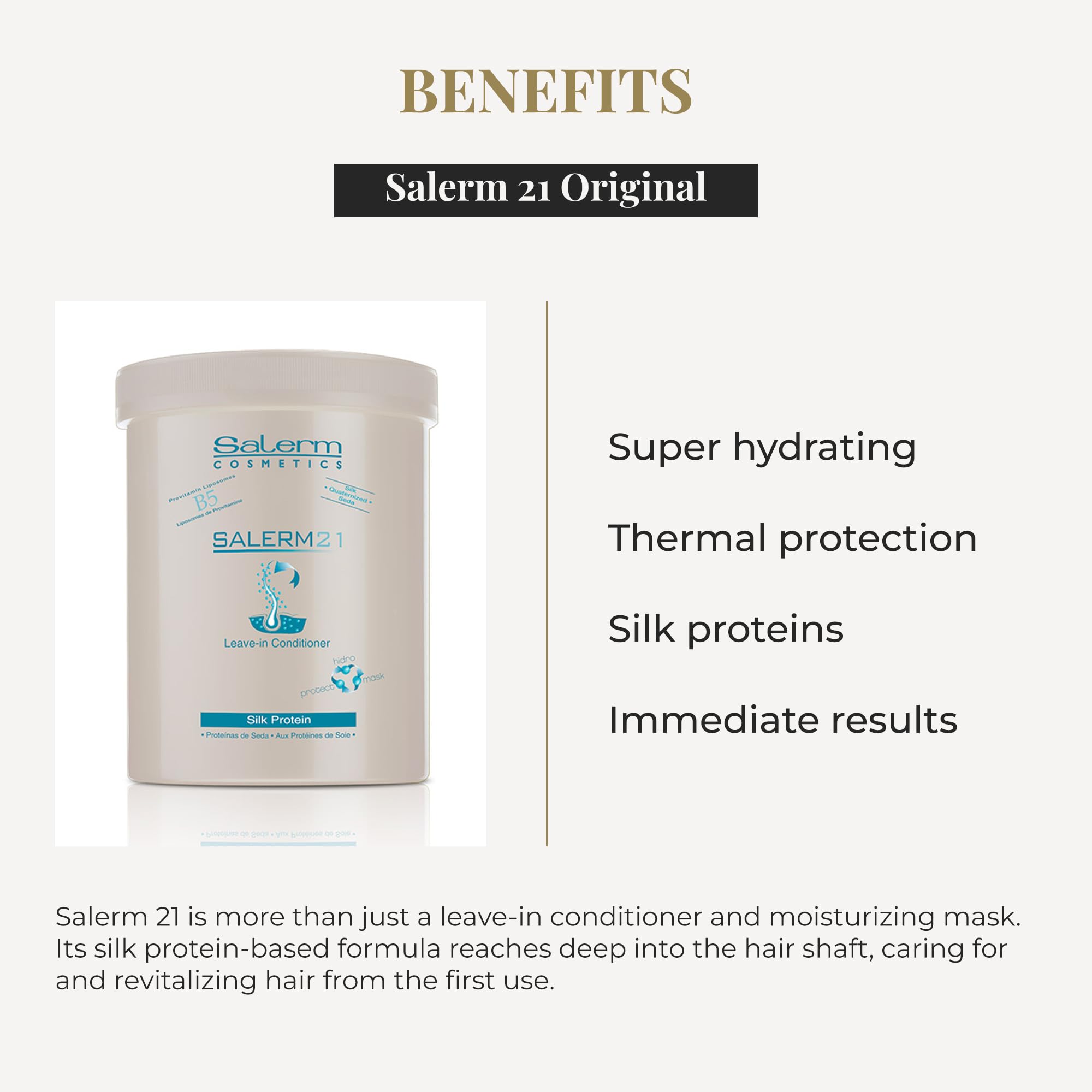 SALERM texture close-up showing silk-protein cream for smoothness benefit