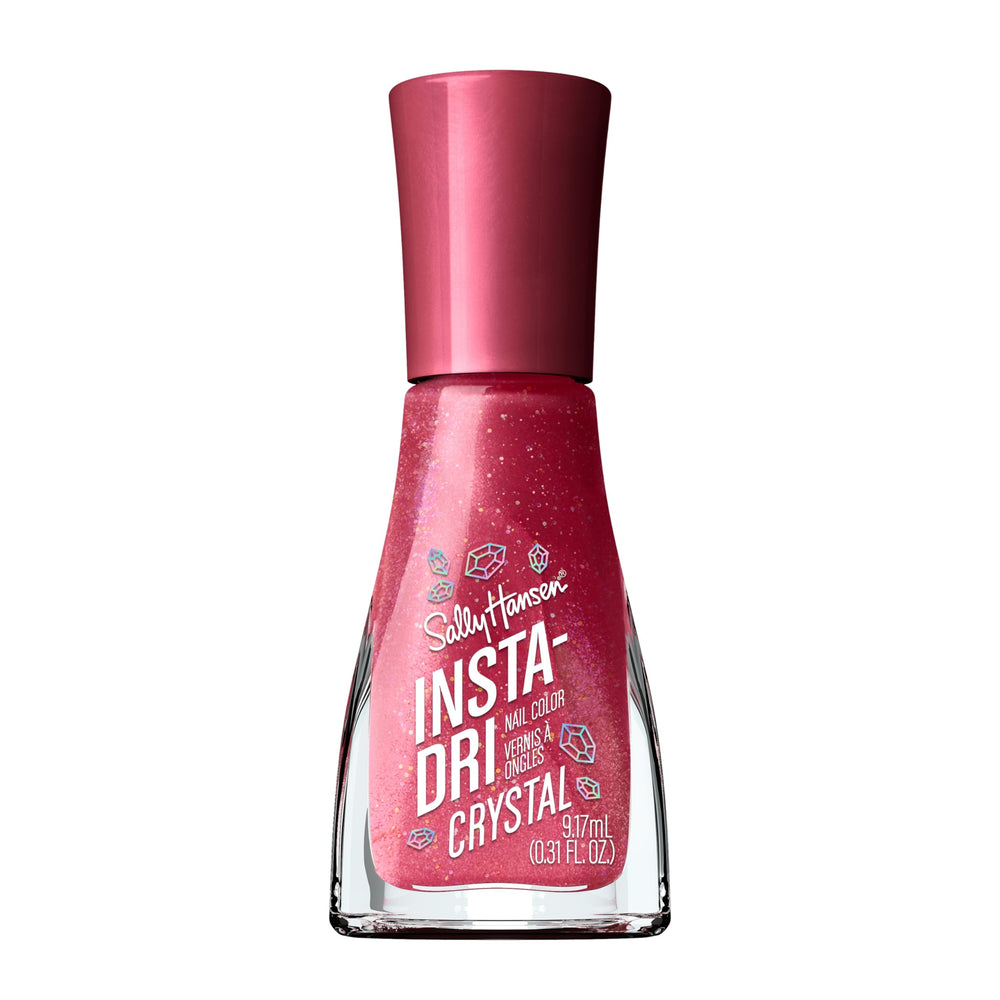 Sally Hansen bottle front view showing holographic ruby-red color and glossy finish