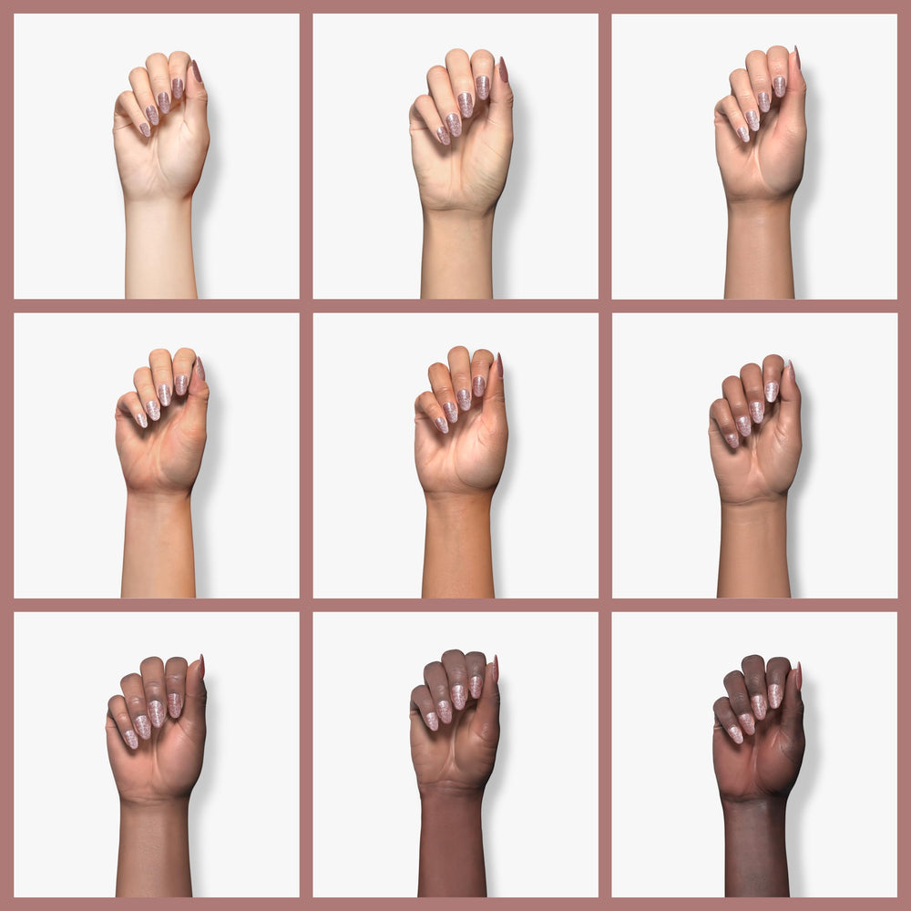 Sally Hansen swatch on fingers demonstrating opaque two-coat finish