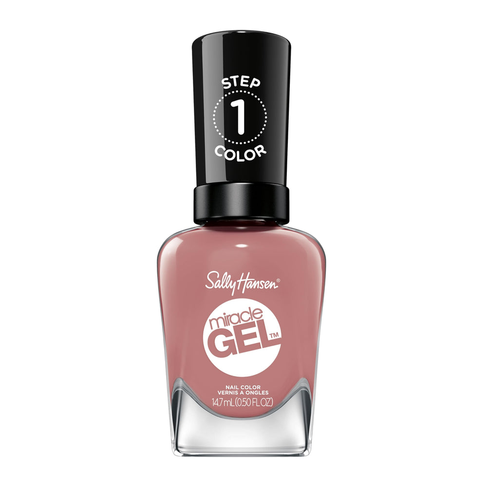 Sally Hansen bottle front showing shade 252 Rose & Shine and glossy finish benefit