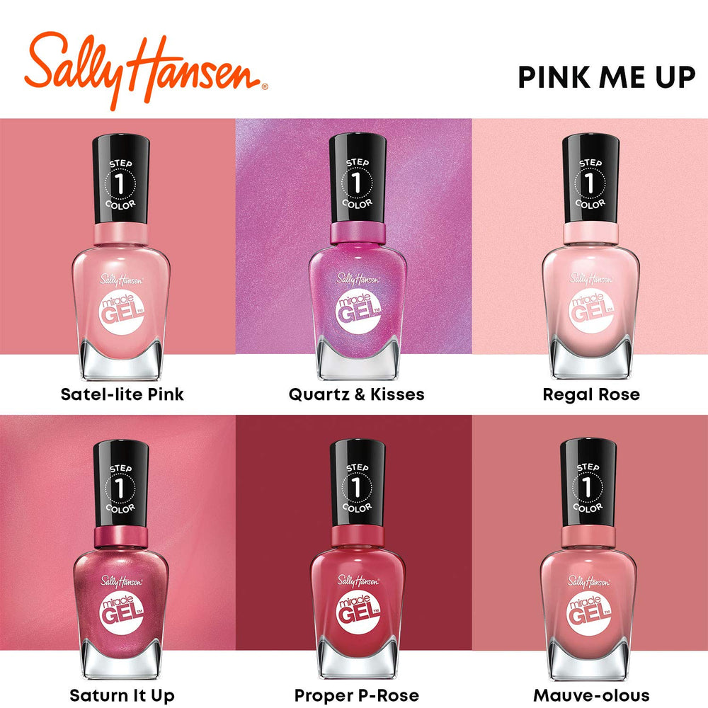 Size comparison with a coin beside Sally Hansen bottle showing portable at-home manicure benefit