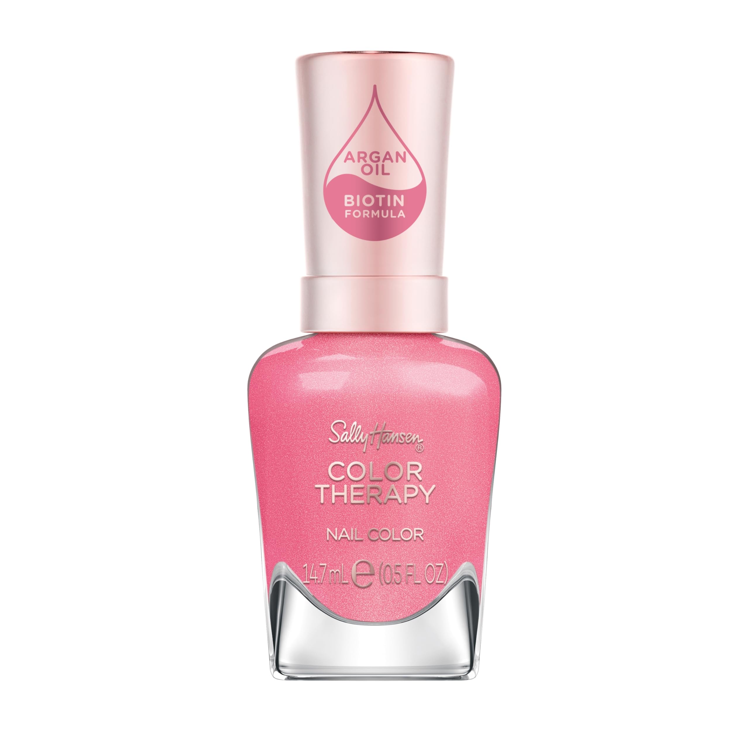 Sally Hansen front bottle showing rose pink color and glossy finish benefit