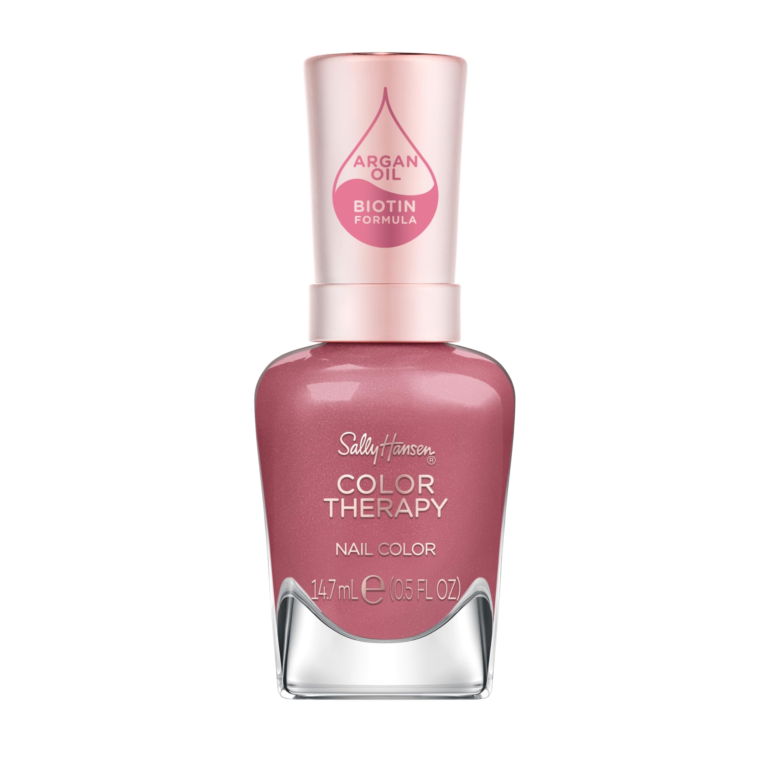 Sally Hansen front bottle showing rose-pink shade and glossy finish benefit