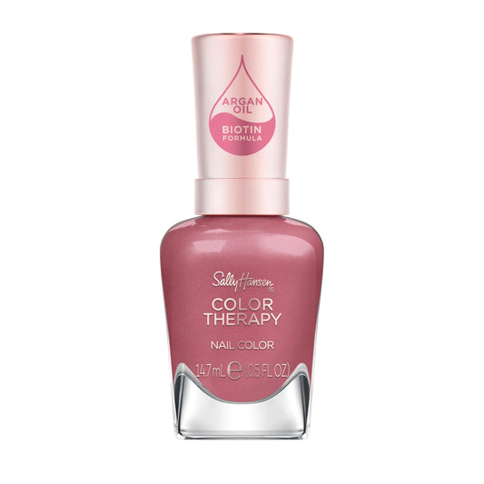 Sally Hansen front bottle showing rose-pink shade and glossy finish benefit