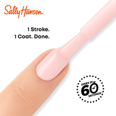 Sally Hansen bottle beside a coin for size comparison and portable quick-dry convenience