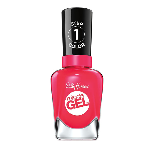 Sally Hansen bottle front view showing 329 Pink Tank and glossy finish benefit