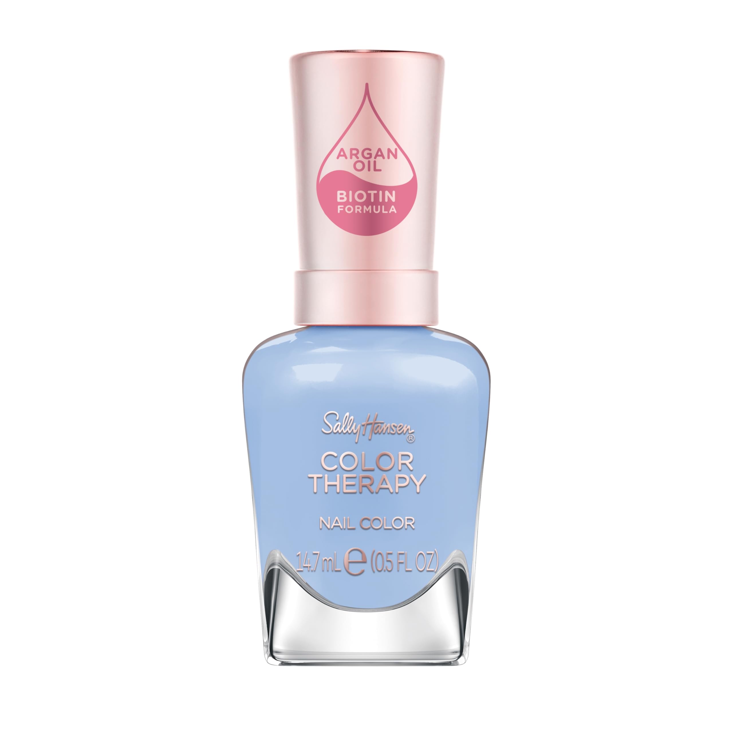 Sally Hansen bottle front view showing baby-blue shade and salon shine benefit