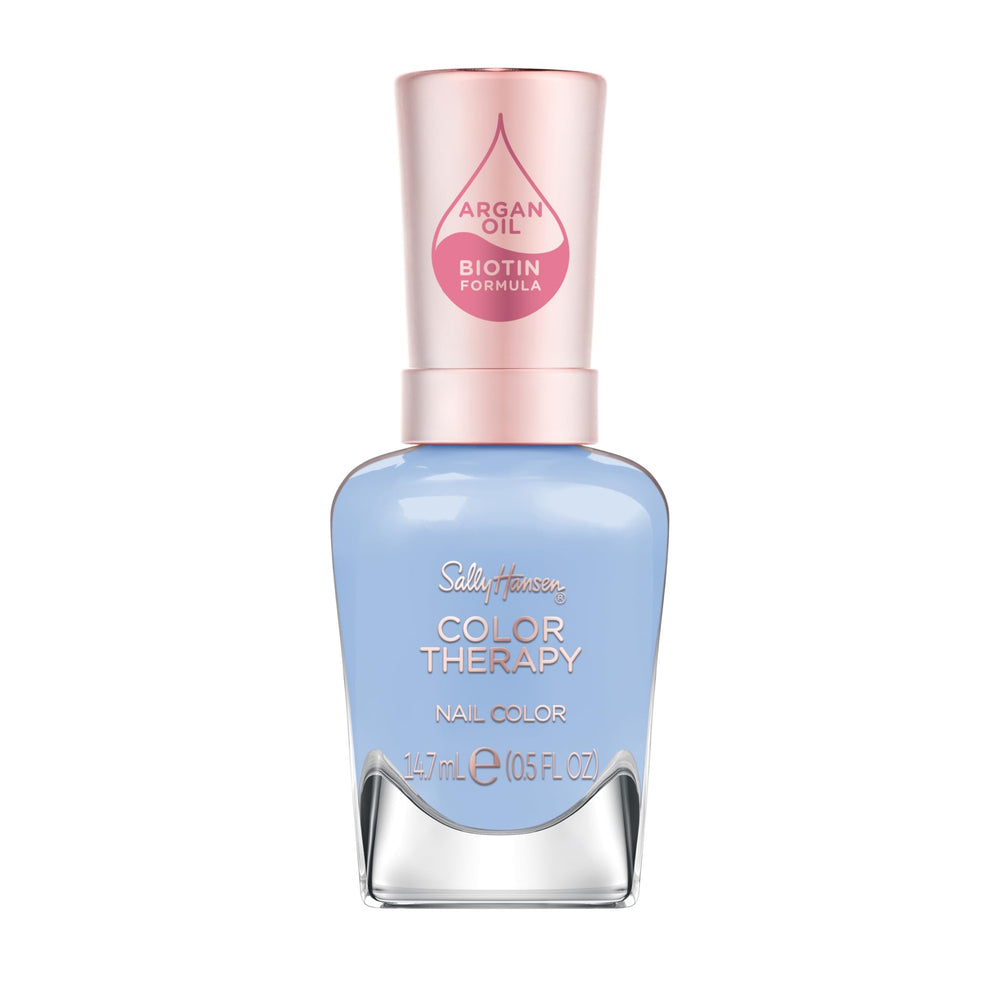Sally Hansen bottle front view showing baby-blue shade and salon shine benefit