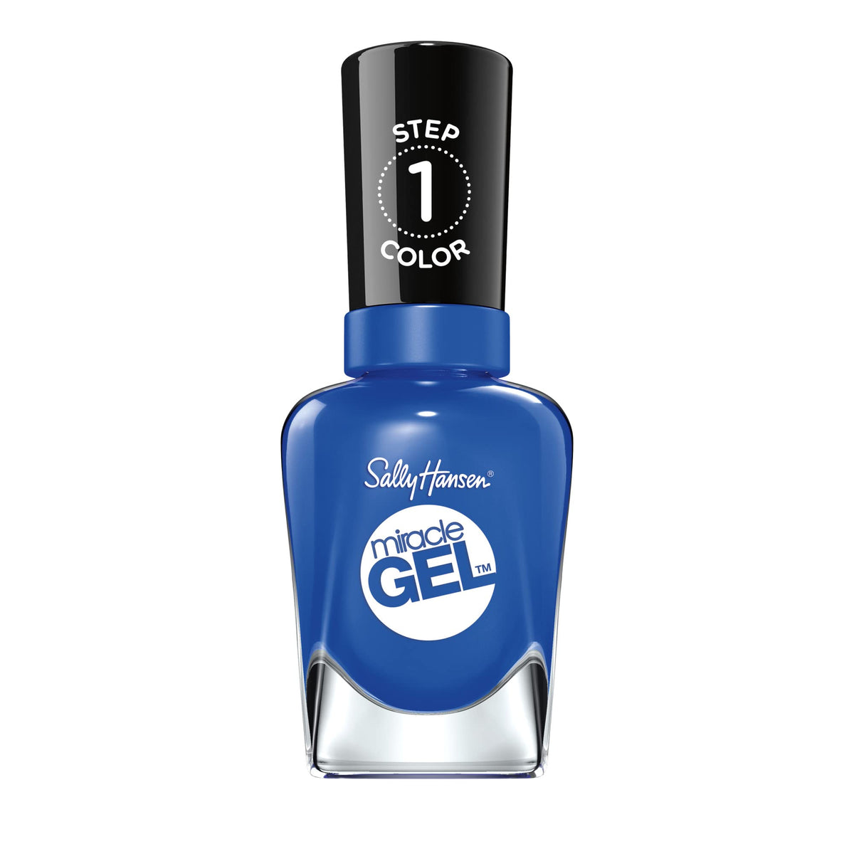 Sally Hansen bottle front view showing dark blue Tidal Wave shade and glossy finish