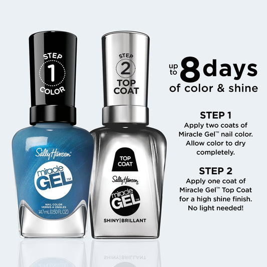 Sally Hansen 644 Distressed Denim bottle close-up highlighting polish color and glossy finish benefit
