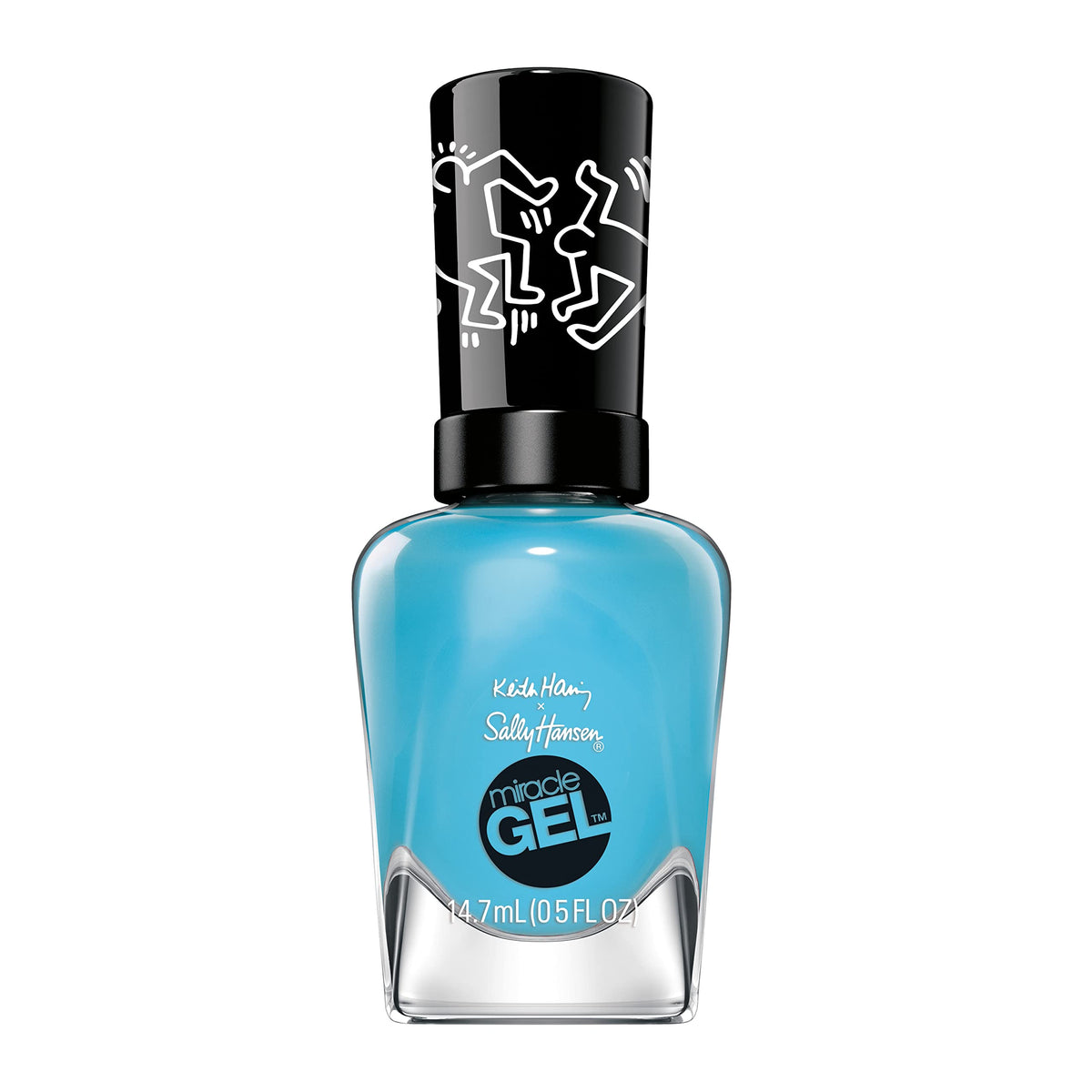 Sally Hansen bottle front packaging showing bold cyan color and Keith Haring artwork benefit: collectible design