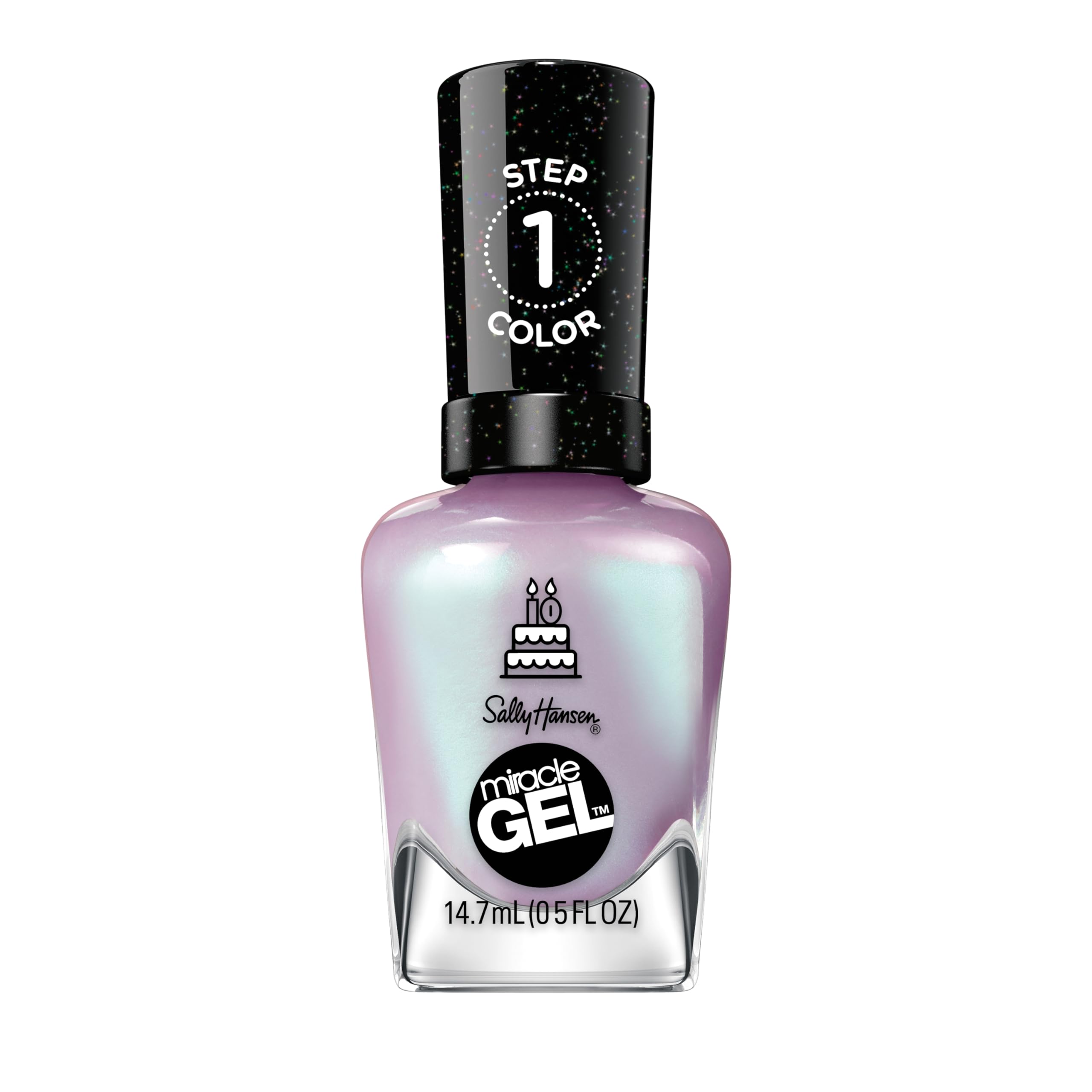 Sally Hansen bottle front packaging showing shimmery purple polish benefit of color clarity
