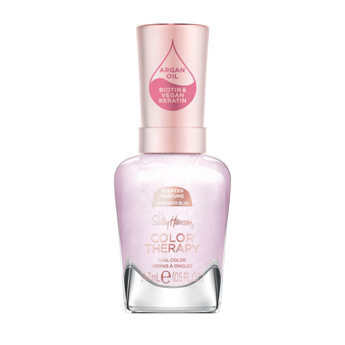 Sally Hansen bottle front view showing calming lavender shade and glossy finish