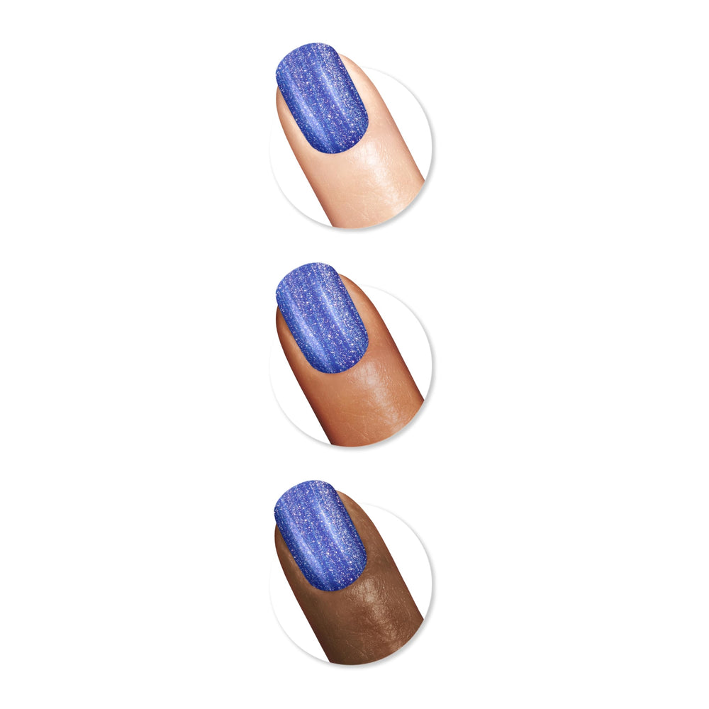 Sally Hansen Be You Blue close-up metallic finish highlighting reflective shine benefit