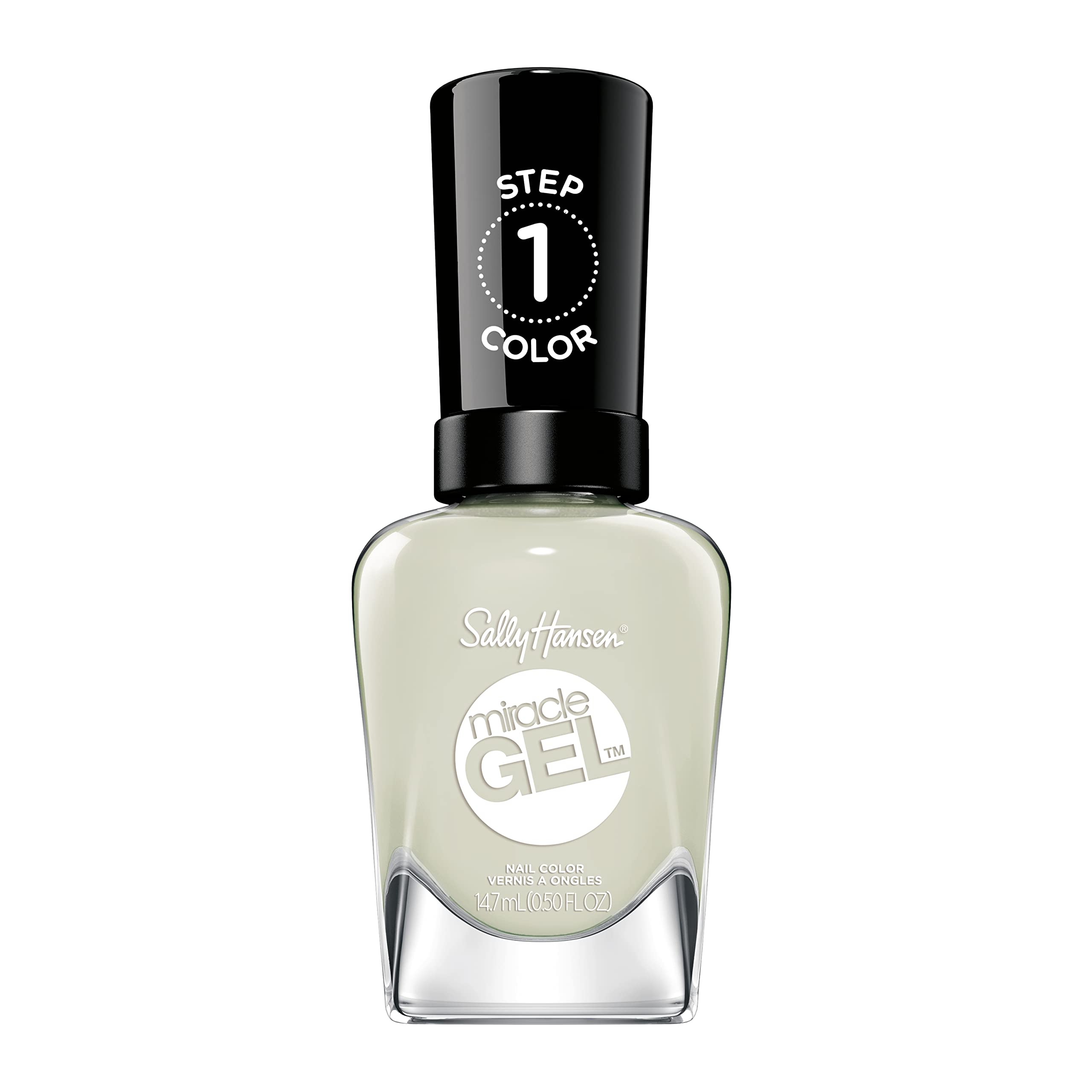 Sally Hansen bottle front view showing mint green shade and salon finish