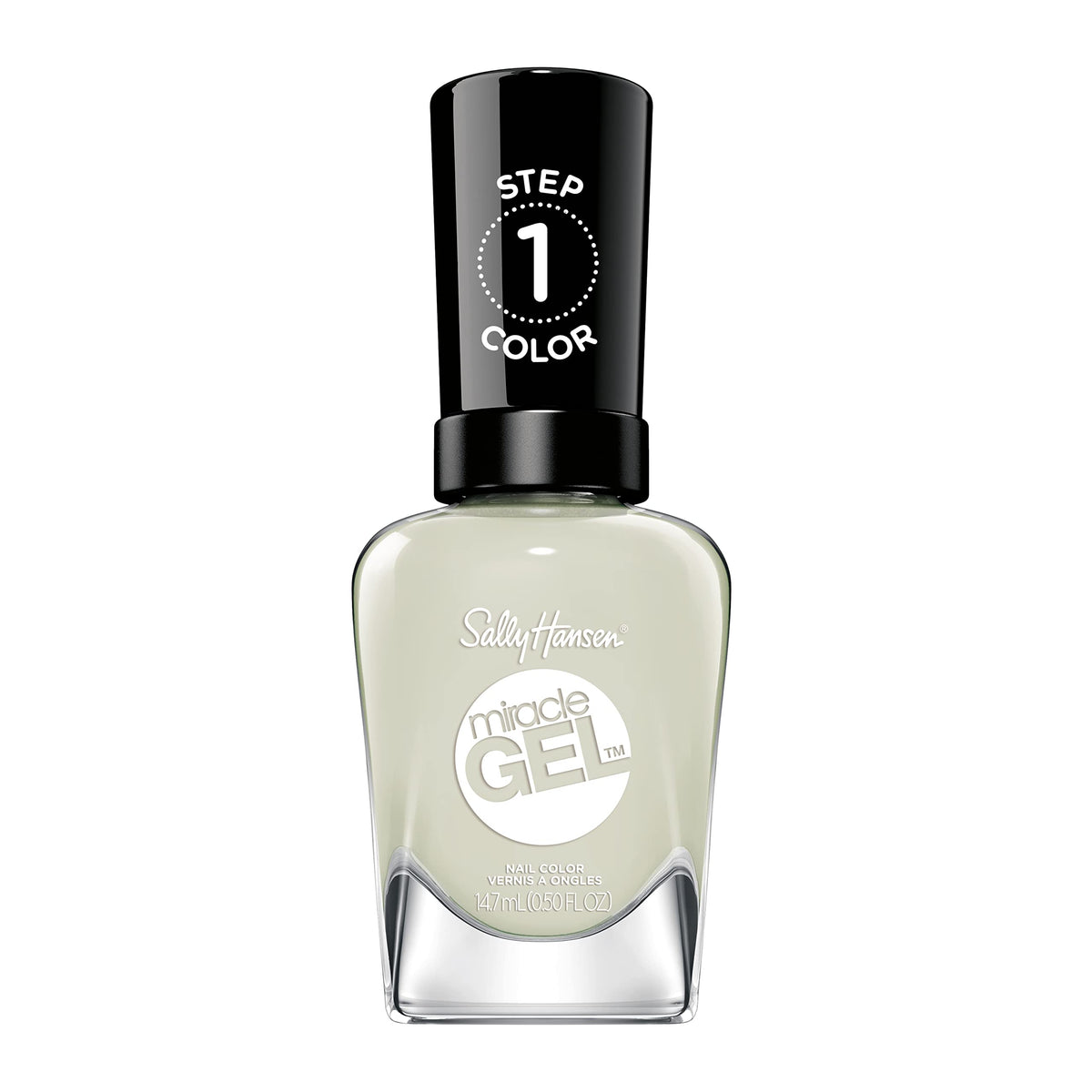 Sally Hansen bottle front view showing mint green shade and salon finish