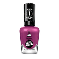 Sally Hansen bottle front view showing Brewberry plum color and benefit of salon finish