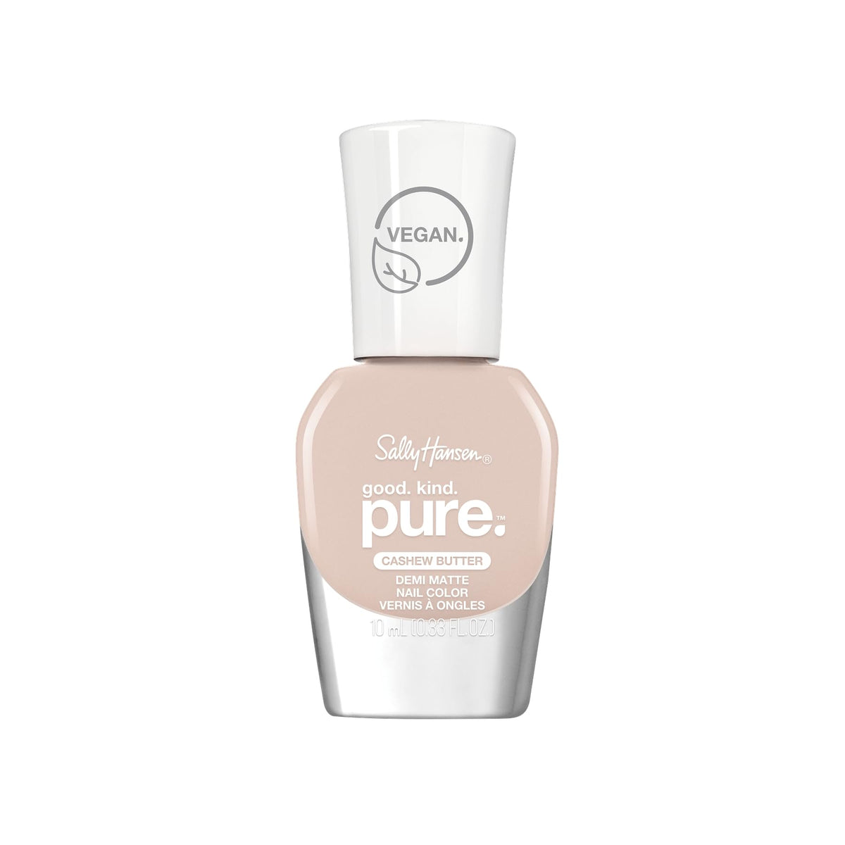 Sally Hansen bottle front view showing nude Cashew Butter and clean packaging benefit