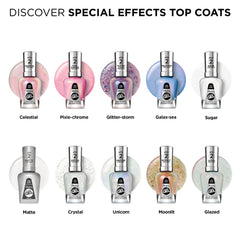 Hands with finished manicure wearing Celestial top coat in a relaxed lifestyle setting