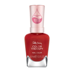Sally Hansen bottle front view showing bright red polish and nourishing benefits