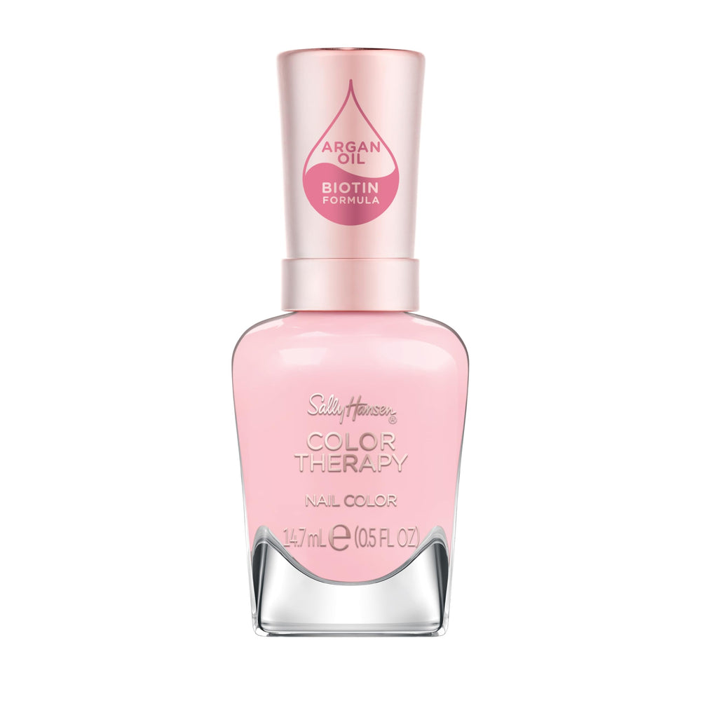 Sally Hansen front bottle showing ivory-pink shade and glossy finish benefits