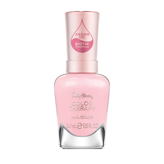 Sally Hansen front bottle showing ivory-pink shade and glossy finish benefits