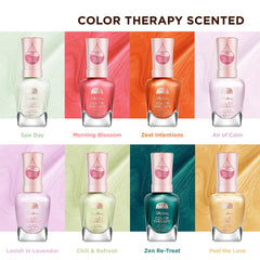 Sally Hansen hand outdoors wearing 293 Zest Intentions illustrating long-lasting wear