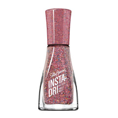 Sally Hansen Confetti Pop front bottle showing pink glitter polish and glossy finish
