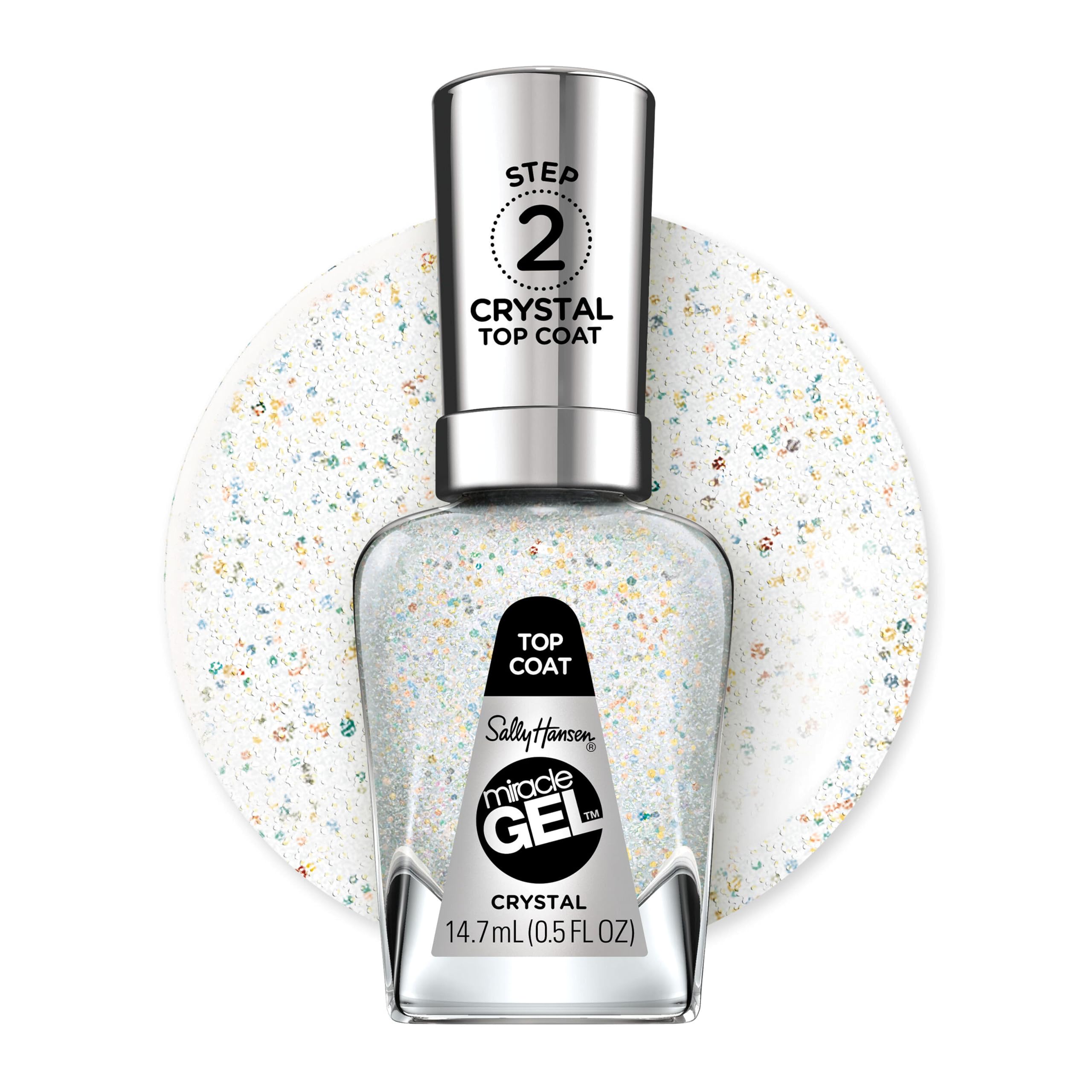 Sally Hansen bottle front view showing Crystal Top Coat benefits