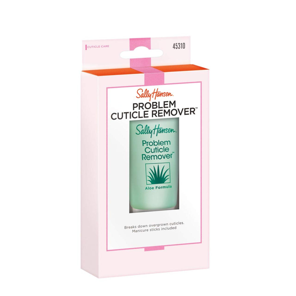 Sally Hansen cuticle remover being applied during at-home manicure, neat polish prep benefit