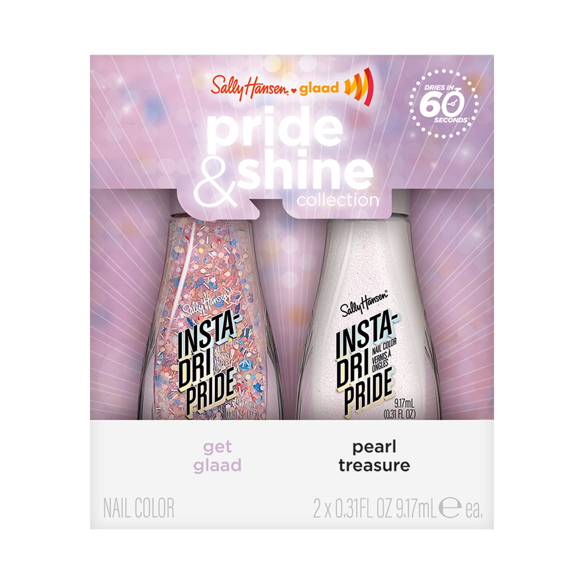 Sally Hansen duo front packaging showing Pride-inspired shimmer and supportive design