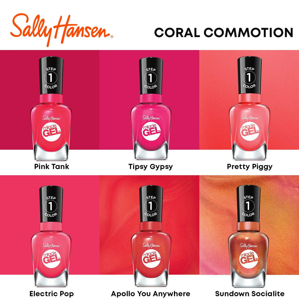 Sally Hansen bottle next to everyday items showing Electric Pop size and scale