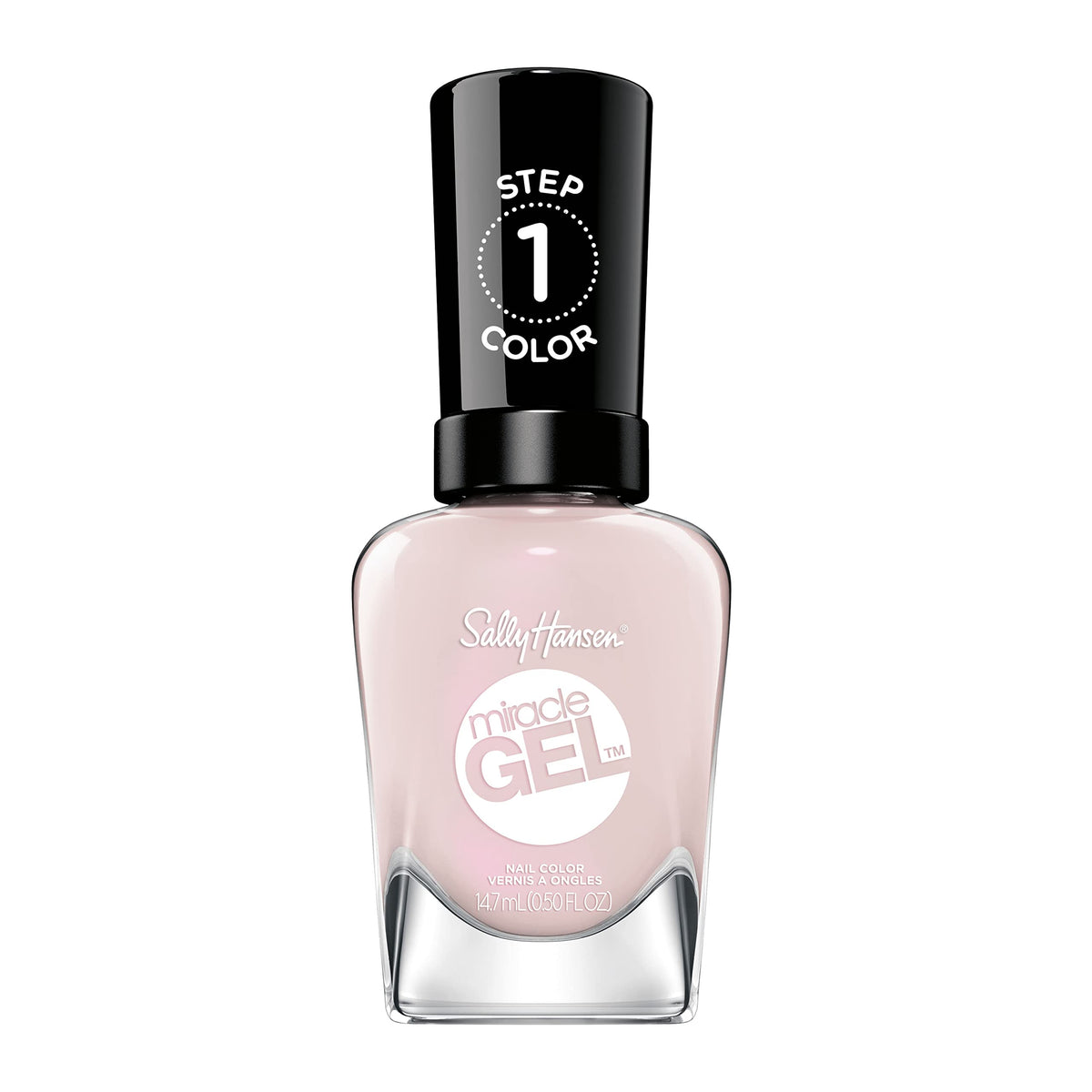 Sally Hansen bottle front packaging showing sheer ivory pink shade and label benefit