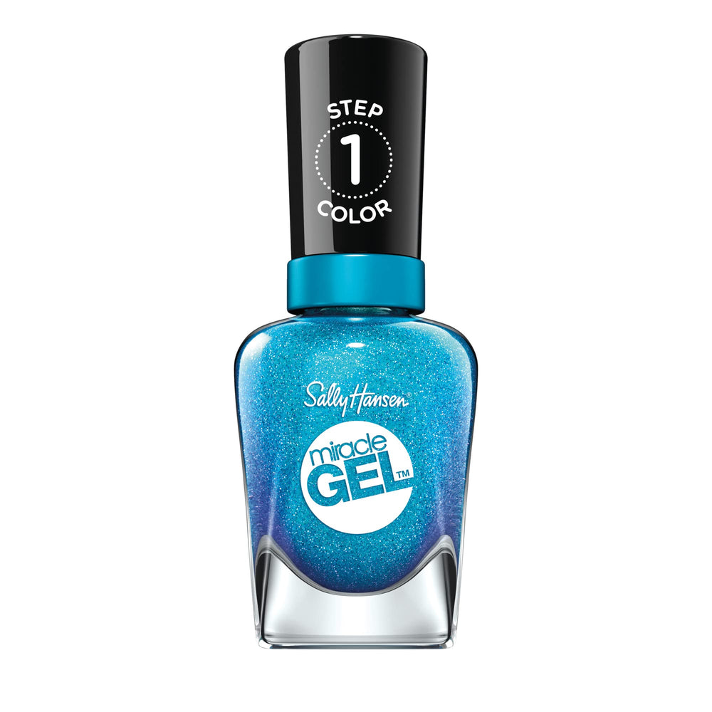 Sally Hansen Flashionista front bottle showing bright blue color and glossy finish
