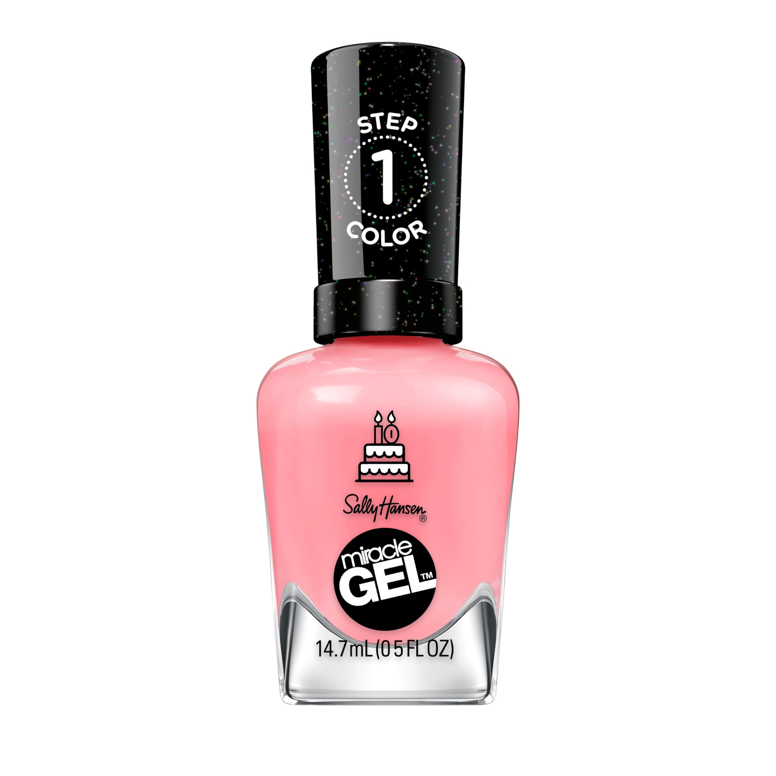 Sally Hansen front bottle showing 341 Pink an Outfit and easy-at-home benefit