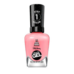 Sally Hansen front bottle showing 341 Pink an Outfit and easy-at-home benefit