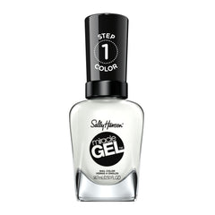 Sally Hansen bottle front view showing glossy white polish benefit long-lasting shine