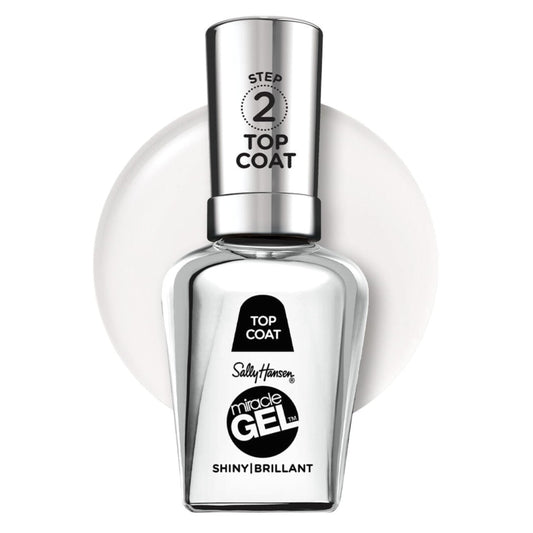 Sally Hansen front packaging showing clear top coat and benefit of salon shine
