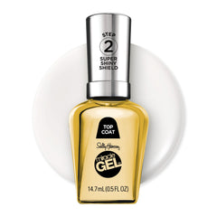 Sally Hansen front bottle shot showing glossy top coat and clear branding benefit shine