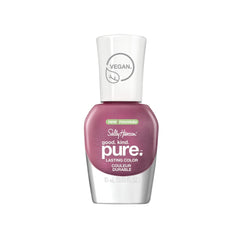 Sally Hansen bottle front view showing iridescent purple color and plant-based formula benefit