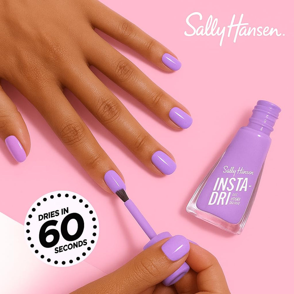 Sally Hansen swatch on nail tip showing holographic shimmer and one-coat coverage