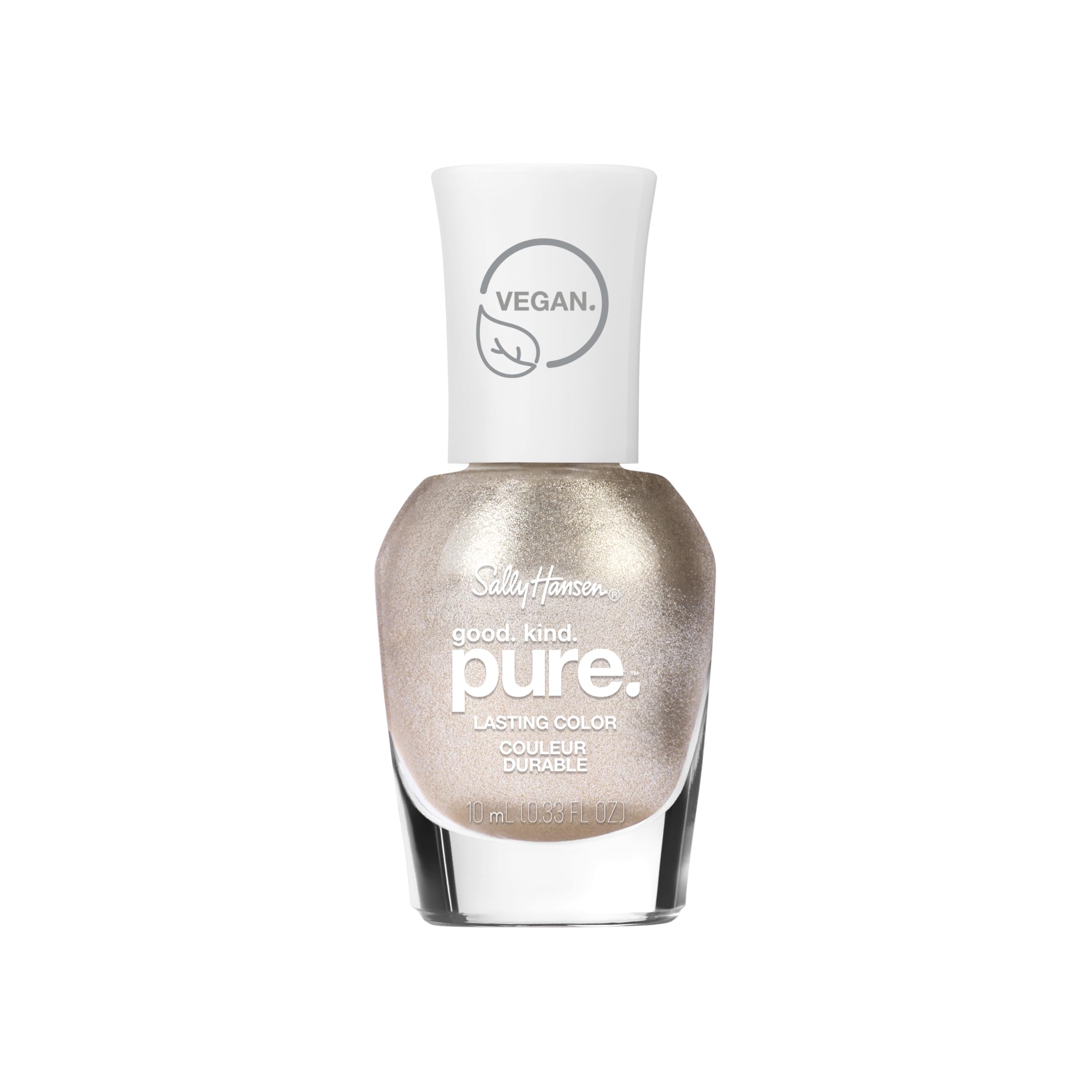 Sally Hansen bottle front packaging showing metallic gold shade and clean formula benefit