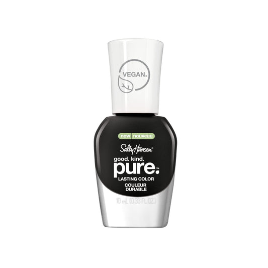 Sally Hansen bottle front view showing Black Stone shade and clean packaging benefit