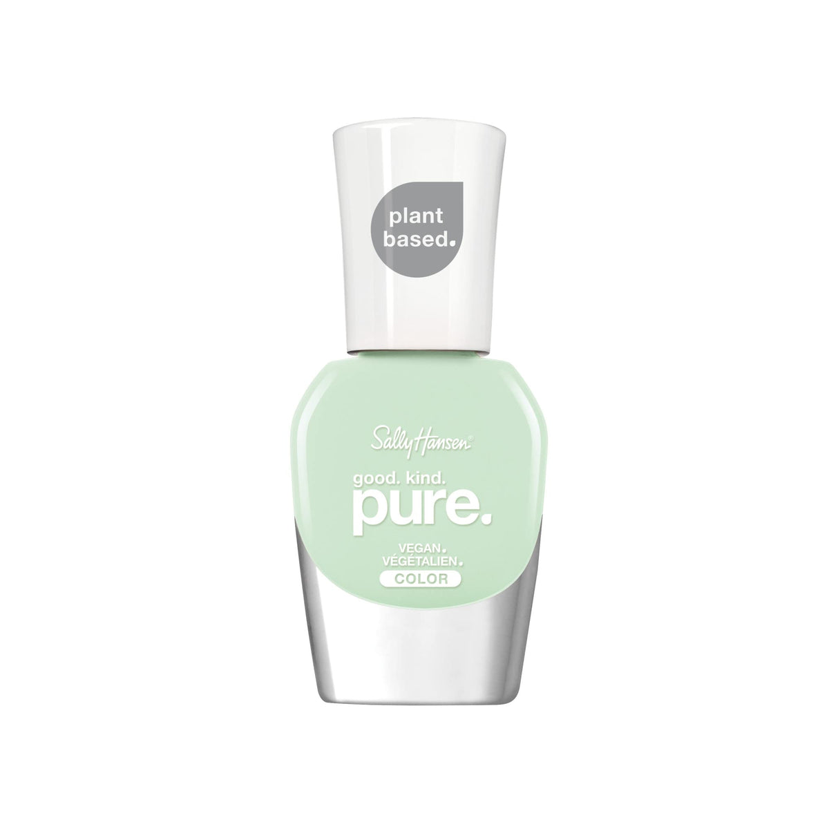 Sally Hansen bottle front view showing mint polish and plant-based promise