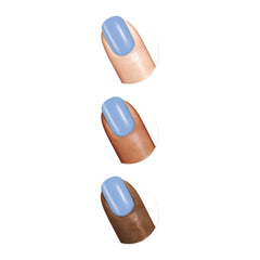Sally Hansen swatch on nail stick showing opaque Crystal Blue color benefit