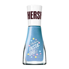 Sally Hansen bottle front view showing sprout and sparkle deep aqua finish and quick-dry benefit