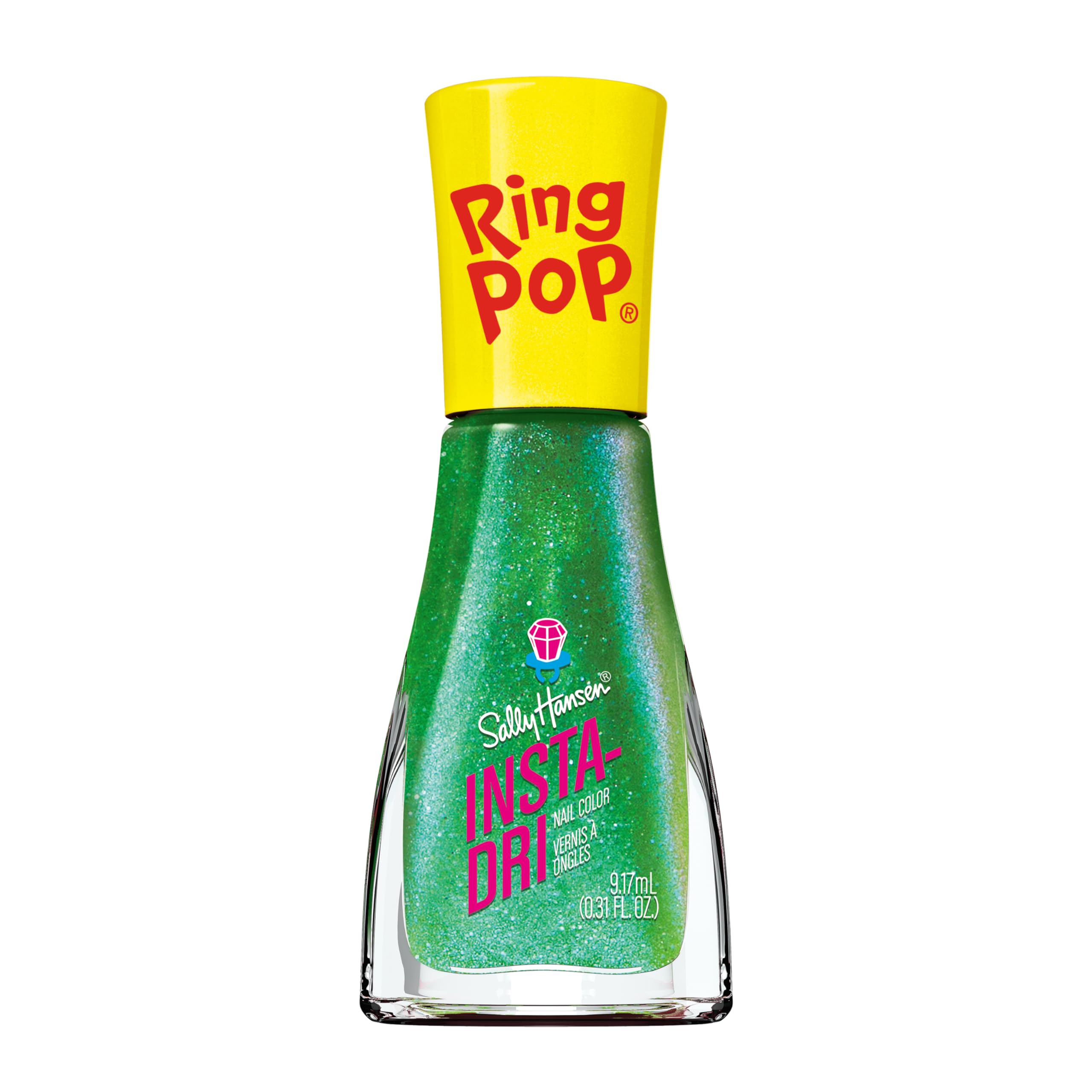Sally Hansen front bottle shot showing bright green shade and glossy finish