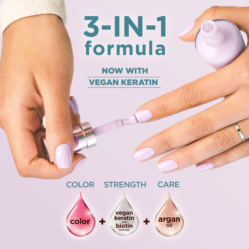 Sally Hansen brush applying Lavender Bliss for even coverage and smooth finish