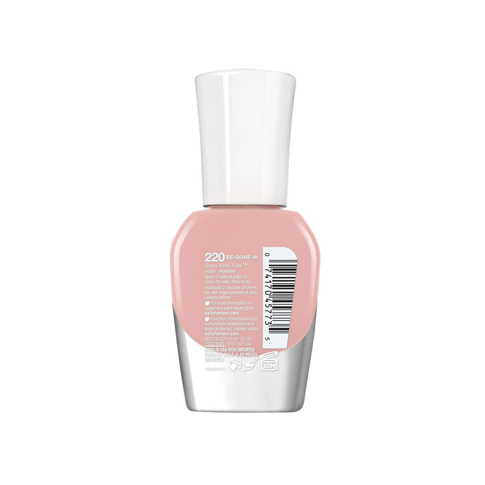 Sally Hansen bottle in cozy nature setting highlighting plant-based clean-beauty benefit